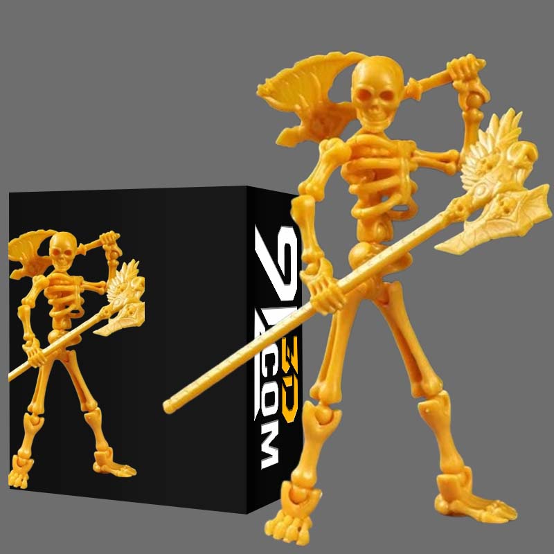 Three-Dimensional Skull Model Toy – Multi-Articulated Skeleton & Bone Action Figure | Robot-Themed DIY Assembly Model | Educational Anime Gift & Decoration yellow