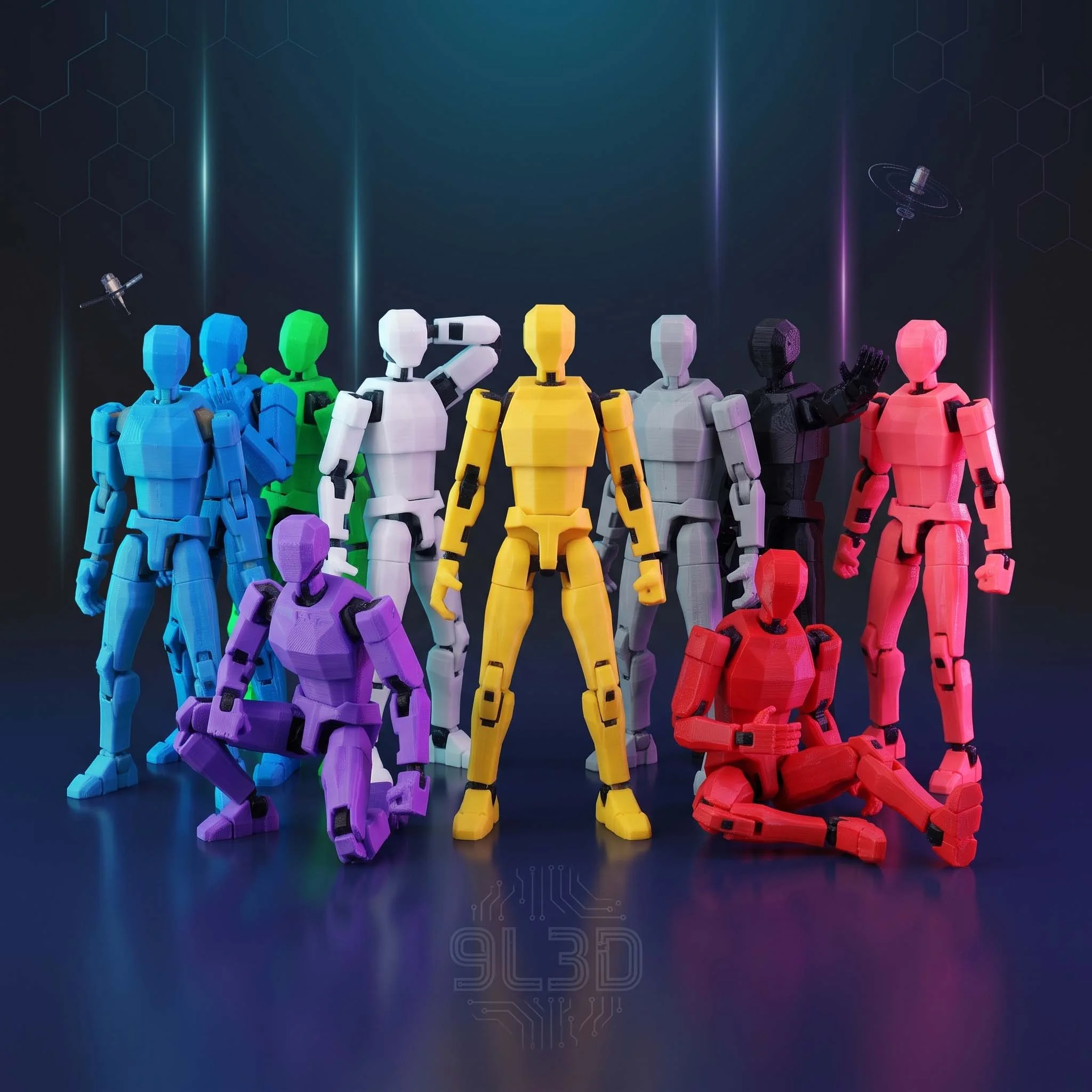 Original 3D-printed articulated figure in a dynamic pose