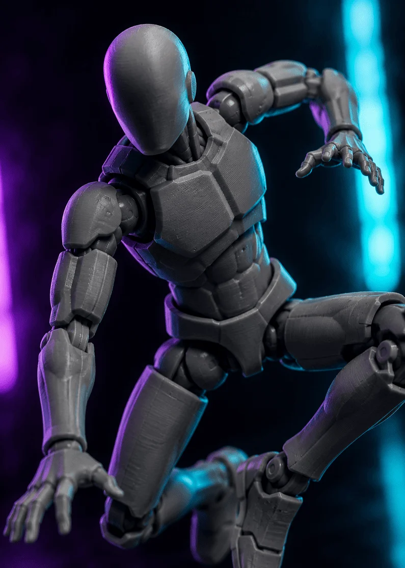 Original 3D-printed articulated figure in a dynamic pose